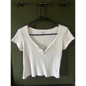 Brandy Melville pointelle Quarter button Top